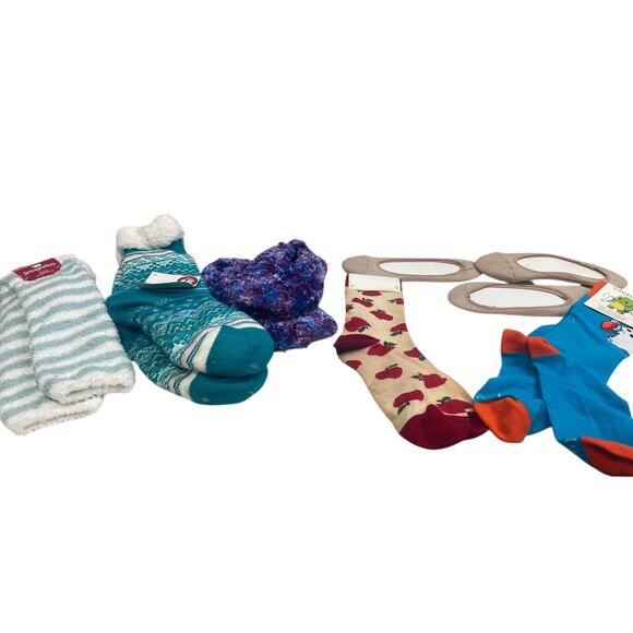 8 Pairs New Womens Fuzzy Winter Sock Slipper Warm Apple Stripe Socks Lot - Picture 1 of 4